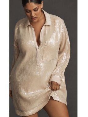 Anthropologie Pilcro Long-Sleeve Sequin Mini Shirt Dress